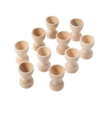 China Sustainable Natural Wooden Easter Egg Cup Tray Wooden Egg Holder For Kids Arts And Crafts Easter Toy for sale