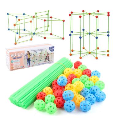 China Kids Fort Building Kit 120 Pieces Building STEM Toys DIY Tent Educational Learning Toy QY834 for sale