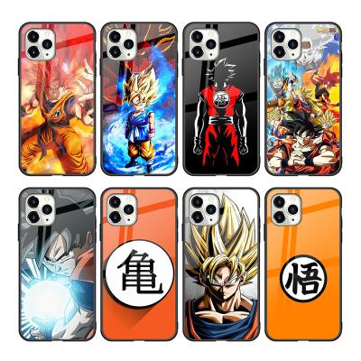 China Custom Anti-Fall LOGO Print Glossy Hard Tempered Glass Phone Case For iPhone 11 12 , Case For Samsung Galaxy S21 Goku Anime for sale