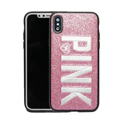 China Bing Lovely Pink Rose Embroidery Letter TPU Phone Case For iPhone 12 11 Case For Samsung S10 S20 Note 20 Girl Case for sale