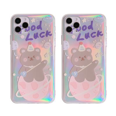 China Hot Selling Anti-fall Dreamy Bear Laser TPU Clear Phone Case For iPhone 11 Pro Case 7 8 X XS XR SE2020 MAX SE2020 Customized for sale