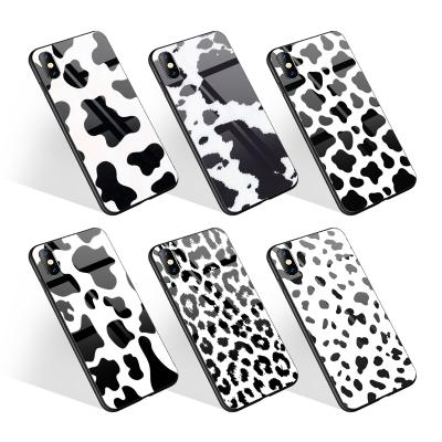 China Custom Anti-drop Cow Print Tempered Glass White Black Phone Case For iPhone XS 7/8 Case Cover 11 SE2020 For Samsung S21 S20 Coque for sale