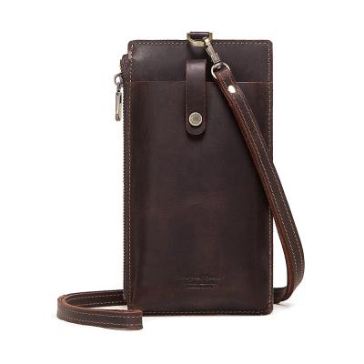 China Simple Luxury Hanging Cow Neck Zipper Leather Latch Purse Bag Men Women Universal Wallet For Smartphone for sale