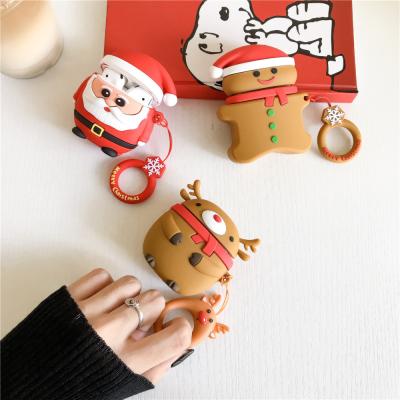 China Cute Santa Claus Hot Selling Cute Cartoon Deer Gloves Merry Christmas Flexible PVC Gel Earphone Case For AirPods 1/2 Box With Finger Ring Strap for sale