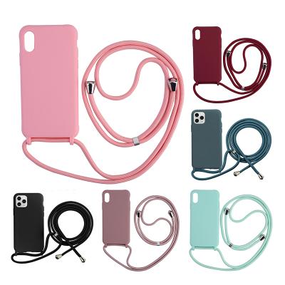 China Custom LOGO Rubber Gel Silicone TPU Shockproof Phone Case For iPhone 6 7 8 X XR 11Pro Max Mobile Cover With Lanyard Cord for sale