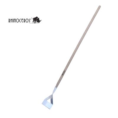 China Outdoor Tools Traditional Straight Wooden Long Handle Mirror Polished Stainless Steel Lawn And Garden Turf Hoe for sale