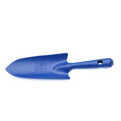 China Hot Sale Outdoor Garden Gardening Tool Carbon Steel Metal Blue Potted Garden Hand Trowel for sale