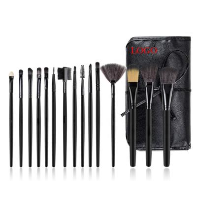 China Angular Blush Wholesale 15Pcs Custom Wholesale Private Label Natural Luxury Nylon Wooden Beauty Makeup Professional Black Brush Set for sale