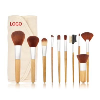 China Angular Blush Hot Selling 10PCS Brochas de Maquillaje De Bambu Kabuki Brushes Custom China Logo Natural Bamboo Handle Makeup Brush Set for sale