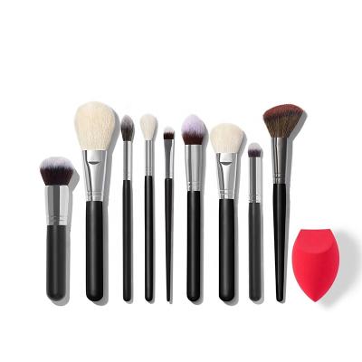 China Angular Blush Natural Face Makeup Brush 9 Pcs Wholesale Natural Eye Soft Dense Brown Hair Wood Handle Synthetic Makeup Brush Set for sale