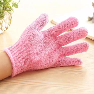 China EXFOLIATE Korea Custom Wholesale Blue Five Fingered Body Soft Nylon Bath Shower Exfoliating Gloves for sale