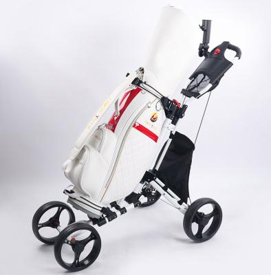 China Durable Four Wheels Golf Cart Collapsible Custom Golf Push Cart Bag Cart With Seat for sale