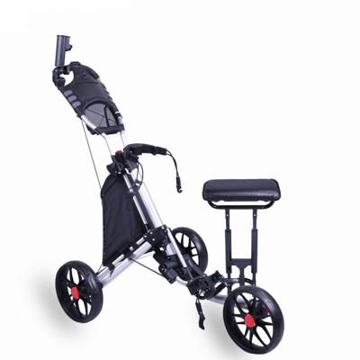 China Black Custom Durable Three Wheels Cart Golf Cart Bag Cart With Seat for sale