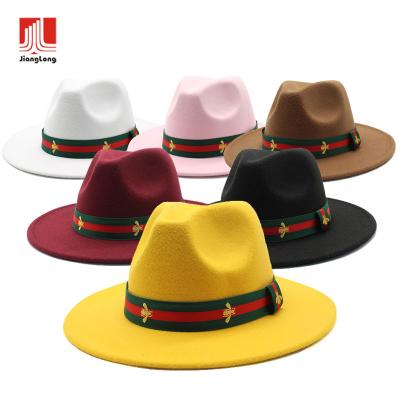 China Wholesale custom made high quality wide brim hat mens womens unisex wool felt solid with bee ribbon felt wool felt hat hats for sale