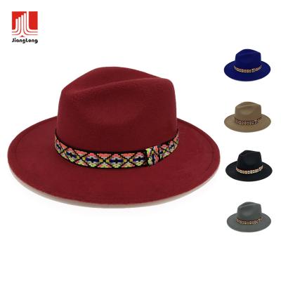 China High Quality Mens Womens Masculine Wide Brim Customized Distressed Band Morale Wool Felt Fedora Hats for sale