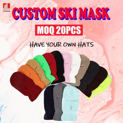 China COMMON adult winter full face embroidery skimask knit balaclava three hole neon face ski mask hat custom logo face hats for sale