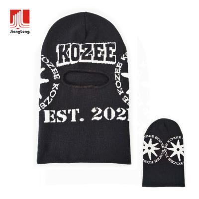 China Customized full color men's winter beanie eye hole jacquard eye hole jacquard ski mask customized JOINT logo for sale