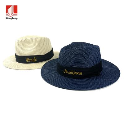 China 2022 Low MOQ Name Women's Natural Glass Sun Beach Wholesale Custom Ribbon Soft/Comfortable Bride Unisex With Logo Summer Panama Straw Hat for sale