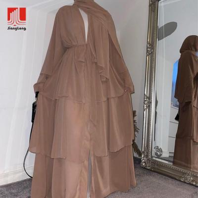 China Muslim Abaya Kimono Dubai Turkey Comfortable Solid Open Cardigan Kaftan Chiffon Layer Feel Robes For Women Islamic Clothing for sale