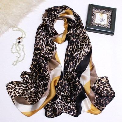 China New Arrival Soft/Comfortable/Soft New Arrival High Quality Classic Leopard Stripe Printed Women Designer Luxury Satin Silk Oblong Scarf for sale