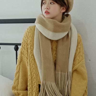 China Wholesale Soft Soft Feeling Women Fashion Knitting Soft Custom Muffler With Fringe Long Knitted Scarves for sale