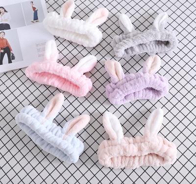 China Cute Hair Band Bunny Ears Headband Fashionable Face Wash Women Face Wash Women Fluffy Hairband Makeup Rabbit Elastic Headbands for sale