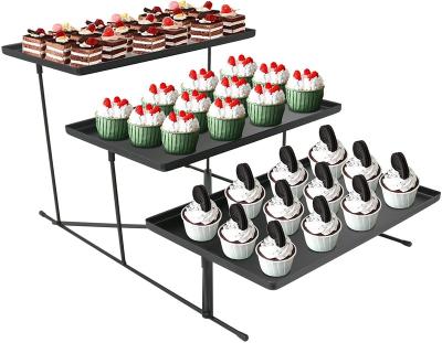 China Iron 3 Tier Metal Countertop Food Snack Dessert Serving Serving Dish Rack Rectangular Cupcake Tray Set with Metal Rack for sale