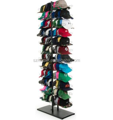 China Flooring Double Sided 24 Shelves Hat Display Stand Floor Metal Baseball Hat Racks for sale