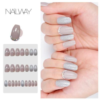 China Easy Apply 24Pcs Middle Ballerina Nails Solid Color Coffin Nails Tips ABS Fake Full Cover Pointed Fake Nails for sale