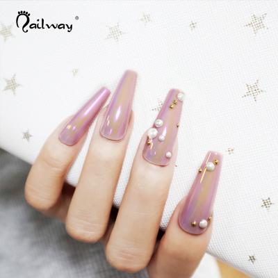 China Easy Apply Hot New Ballerina Long Artificial Nails Luxury Press On Nails Aurora Ombre Coffin Fake Nails for sale