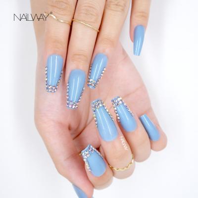 China Easy Apply Ballerina Nails Polychromatic Colored Box Coffin Long Custom Fake Press On Nails With Stones for sale