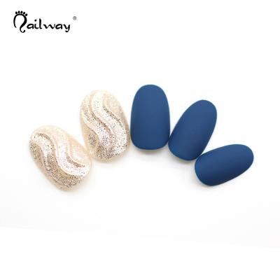 China Easy Apply Factory Customized Design 3D Press On False Nails Glitter Colorful Artificial Nail Tips Oval for sale