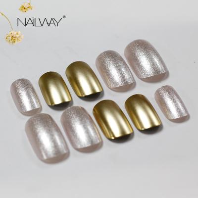 China Easy Apply 24pcs Chrome Press On Nails Fit Metallic Fake Nails Gold And Silver Acrylic Fake Nails Hot Sale for sale