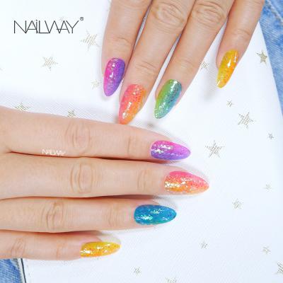 China Easy Apply New Mermaid Glitter Fake Nails Holographic Designed Almond Nail Tips Color Almond Press On Nails for sale