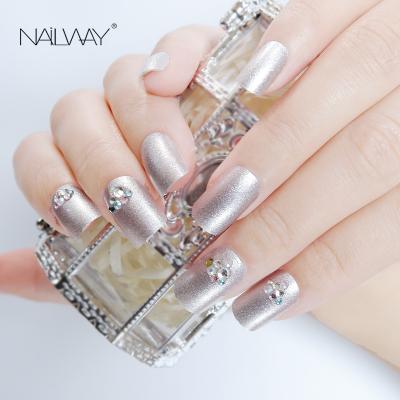 China Metallic Art Diamond Decoration Silver Artificial Nails new easy wear metallic false nails press on nails for sale