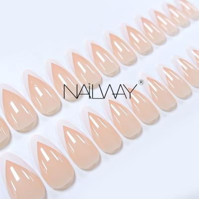 China Easy Wear Most Popular Fashion Glossy Coffin Long Press On Nails White V Shape French Nail Tips for sale