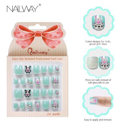 China Easy Apply Colorful Cartoon Kids Fake Nails Supplier Pre-Gummed Press On Nails Ready To Wear Nails For Kids for sale