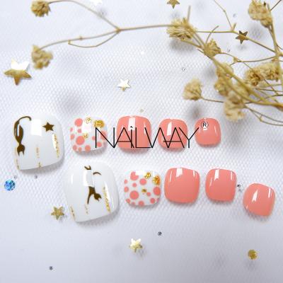 China Easy Apply New Arrival Cute Press On Toe Nails Colorful Artificial Toe Fake Toe Nails Cat Printing Pink for sale