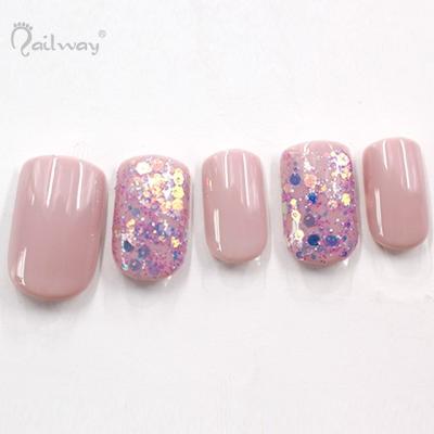 China Easy Apply Nailway Press On Shiny Pink Color Glitter Puer Artificial Nails for sale