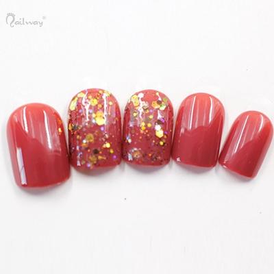 China Easy Apply Nailway Press On Color Brilliant Red Pure Glitter Artificial Nails for sale