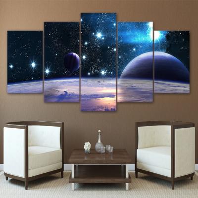 China Large 3d Space Planet Wall Canvas Oil Painting Cosmos 3D Painting Juchng 5 Piece Home Decoration Wall Canvas for sale