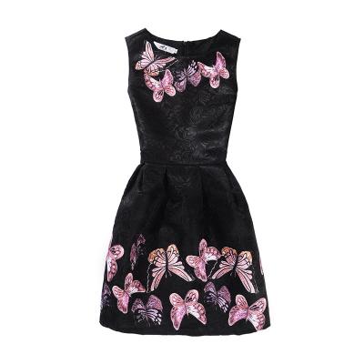 China Kid Breathable Polyester Sleeveless Pink Butterfly Printed A Line Floral Printing Dress Girl A Line Dresses for sale