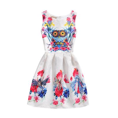 China Kid Breathable Polyester Sleeveless Owl Printed A Line Floral Printing Dress Girl A Line Dresses for sale