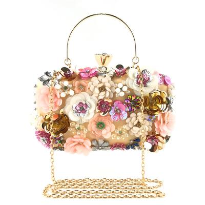 China Women's Polyester Beaded Purse Purse Forever Beauty Flower Pearl Clutch Bag Bridal Wedding Party Purse for sale