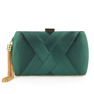 China Polyester Women Purse Bridal Wedding Purse Evening Beauty Tassel Clutch Bag Green Forever for sale