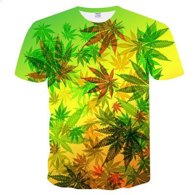 China Casual huan men plus size geen hemp 3D print mesh t-shirt polyester mesh short sleeve hemp 3D print T-shirts for sale