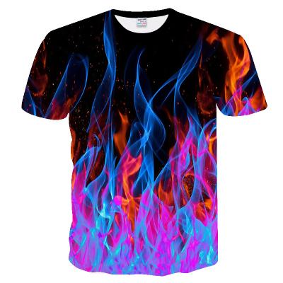 China Casual Huan Men Plus Size Black 3D Print T-shirt Polyester Mesh Short Sleeve Fire 3D Print T-shirts for sale