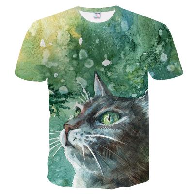 China Casual huan men plus size paint cat 3D print T-shirt polyester mesh short sleeve cat 3D printing t-shirts for sale