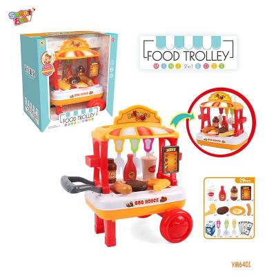 China Plastic Kitchen Toys Set Playset Food BBQ Maker Cart Funny Cooking Toy for sale