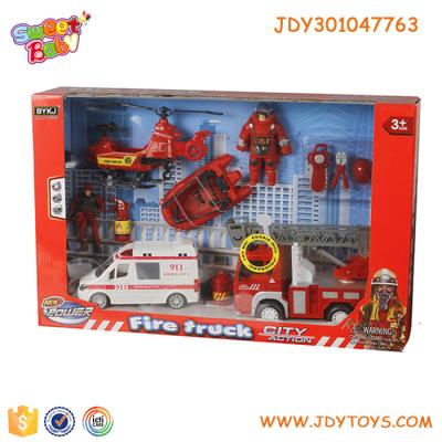 China New Design Fire Engine Toy Big Plastic Toys Set Free Wheel Fire Truck Play Set for sale